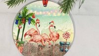 flamingo Christmas ornament, personalized gifts for Mom, beach Christmas ornaments, white elephant gifts, coastal Christmas ornaments, best