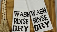 wash the dish kitchen towels with sayings, new apartment gift for women, bridal shower kitchen gift, black and white hand towels for kitchen