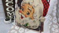 vintage Santa pillow covers 18x18, leopard print Christmas hand towels for bathroom, trendy Christmas housewarming gift for women, secret