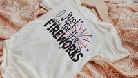 patriotic newborn fireworks outfit, just here for the fireworks bodysuit, July baby outfit boy, for girl, patriotic gift for babies, best