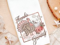 blush pink Thanksgiving kitchen towels for fall, cute Thanksgiving turkey decor, Thanksgiving hostess gift for women, white pumpkin hand
