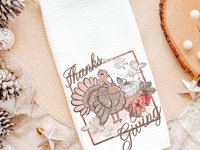 blush pink Thanksgiving kitchen towels for fall, cute Thanksgiving turkey decor, Thanksgiving hostess gift for women, white pumpkin hand