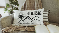 go outside lumbar throw pillow for bed, gamer girl gift, nature lover gift, adventure awaits pillow for couch, birthday gift for best friend