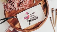 in a world full of pigeons be a flamingo cosmetic bag for purse, cute flamingo makeup bag for women, Easter basket stuffers for teenage girl