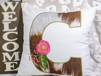 initial cowhide throw pillows for couch, country wedding gift for couple, new home gift set, personalized floral cowhide kitchen towels set