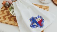 Texas bluebonnets kitchen towel for gifts, Texas state flower kitchen decor, cute Texas gifts for women, floral Texas flag hand towel for