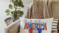God bless America throw pillows for sofa, 4th of July sunflower lumbar pillow for couch, military mom gift, patriotic decor for home, trendy
