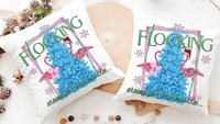 flocking around the Christmas tree flamingo pillow, beach Christmas gifts for best friend, secret Santa gifts for women, Christmas hostess