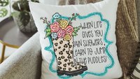 learn to jump in the puddles Spring throw pillows for couch, inspirational pillow to my daughter, whimsical kids reading nook decor, trendy