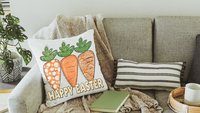 Happy Easter throw pillows for couch farmhouse Easter decor, cute carrot pillow covers 18 x 18, Easter gifts for adults, Easter hostess gift