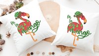 fa la la mingo funny Christmas kitchen towels for women, flamingo Christmas throw pillows for couch, cute Christmas gift set for best friend