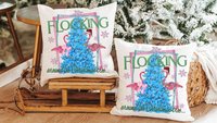 flocking around the Christmas tree flamingo pillow, beach Christmas gifts for best friend, secret Santa gifts for women, Christmas hostess