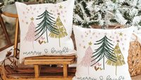 merry and bright Christmas throw pillow for couch, boho Christmas decor, Christmas gift set for women, pink Christmas kitchen towel, secret