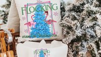 flocking around the Christmas tree flamingo pillow, beach Christmas gifts for best friend, secret Santa gifts for women, Christmas hostess
