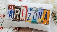 custom license plate state throw pillows for couch, realtor closing gift for buyers, Florida gifts, bungalow decor, moving away gift for