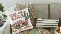 ride or die boho throw pillows for couch, southwestern decor for home, dorm pillows for college girls, pink floral throw pillow, plant mom