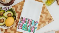 merry and bright Christmas kitchen towels, leopard print Christmas kitchen hand towels, cute Christmas hostess gifts for women, holiday