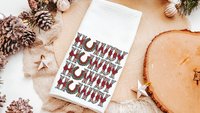 howdy Christmas throw pillow for sofa, western Christmas decor for home, country Christmas kitchen towels, trendy Christmas hostess gifts