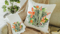 wild and free elephant throw pillow for couch, plant mom gift, tropical decor for home, elephant gifts for women, jungle nursery decor for