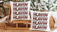 howdy Christmas throw pillow for sofa, western Christmas decor for home, country Christmas kitchen towels, trendy Christmas hostess gifts