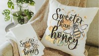 sweeter than honey bumble bee throw pillow for couch, new home gift set for her, honey bee kitchen towel, bee gifts for women, bee decor for
