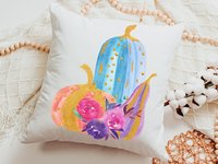 watercolor pumpkin throw pillow for couch, boo basket stuffers for adults, cute Halloween gifts for women, pastel Halloween decor for home