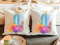 watercolor pumpkin throw pillow for couch, boo basket stuffers for adults, cute Halloween gifts for women, pastel Halloween decor for home