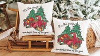 its the most wonderful time of the year Christmas throw pillow for sofa, red truck Christmas decor for home, whimsical Christmas gifts for