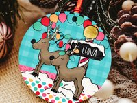 personalized reindeer Christmas ornament 2025, cute reindeer stocking tags with name, stocking stuffers for toddlers, kids name ornament