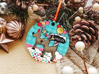 personalized reindeer Christmas ornament 2025, cute reindeer stocking tags with name, stocking stuffers for toddlers, kids name ornament