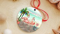 flamingo Christmas ornament, personalized gifts for Mom, beach Christmas ornaments, white elephant gifts, coastal Christmas ornaments, best