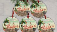 flamingo Christmas ornament, personalized gifts for Mom, beach Christmas ornaments, white elephant gifts, coastal Christmas ornaments, best