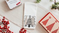 boho Christmas tree Christmas kitchen towels, cute Christmas housewarming gifts for couple, blush pink Christmas kitchen hand towels, secret