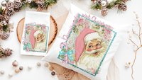 dreaming of a pink Christmas throw pillows for sofa, pastel Christmas decor, pink Santa kitchen towel, cute Christmas gift set for coworkers