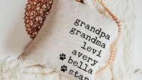 personalized family names throw pillow for couch, pet name pillow, unique wedding gifts for couple, dog parents gift, modern farmhouse decor