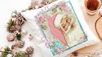 dreaming of a pink Christmas throw pillows for sofa, pastel Christmas decor, pink Santa kitchen towel, cute Christmas gift set for coworkers