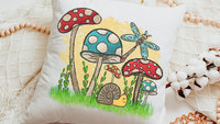 mushroom throw pillow for bed, cottagecore room decor, nature lover gift for women, woodland nursery decor, snail decor, outdoorsy gifts for