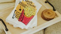 I speak fluent french fries funny kitchen towels, foodie gift, taco kitchen hand towels, fiesta kitchen decor, pizza gifts for her, taco
