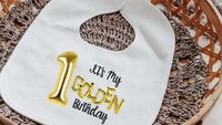 1st birthday girl outfit, golden birthday cake smash outfit boy, first birthday gift ideas, baby gift set, baby bib and burp cloth set, best