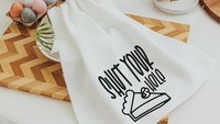 shut your pie hole funny kitchen towels, sarcastic gifts for women, sassy kitchen hand towels, baking gifts for her, snarky home decor, best