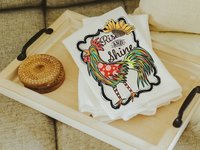 rise and shine rooster kitchen towels, eclectic home decor, sunflower kitchen hand towels, farm kitchen decor, farmhouse dish towels for
