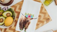 floral cow kitchen towel & highland cow throw pillow for sofa new home gift set for her, boho cow decor, cow gifts for cow lovers, cute cow