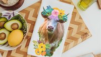 floral cow kitchen towel & highland cow throw pillow for sofa new home gift set for her, boho cow decor, cow gifts for cow lovers, cute cow