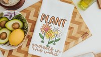 plant yourself in His word colorful daisy kitchen towel for friends, daisy gifts for women, Christian kitchen decor for Mom, adult baptism