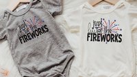 patriotic newborn fireworks outfit, just here for the fireworks bodysuit, July baby outfit boy, for girl, patriotic gift for babies, best