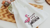 in a world full of pigeons be a flamingo kitchen towels for friends, flamingo Christmas gifts for beach lovers, secret Santa gifts for women