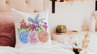 hummingbird throw pillow for Spring decor for home, hummingbird gifts for mom, trendy Mothers day gifts for step mom, wildflower throw