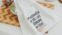 i'm outdoorsy i drink wine on the patio wine kitchen towel funny kitchen sayings dish towels, wine gifts for women, wine Christmas gifts for