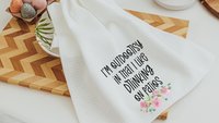i'm outdoorsy i drink wine on the patio wine kitchen towel funny kitchen sayings dish towels, wine gifts for women, wine Christmas gifts for
