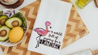 in a world full of pigeons be a flamingo kitchen towels for friends, flamingo Christmas gifts for beach lovers, secret Santa gifts for women